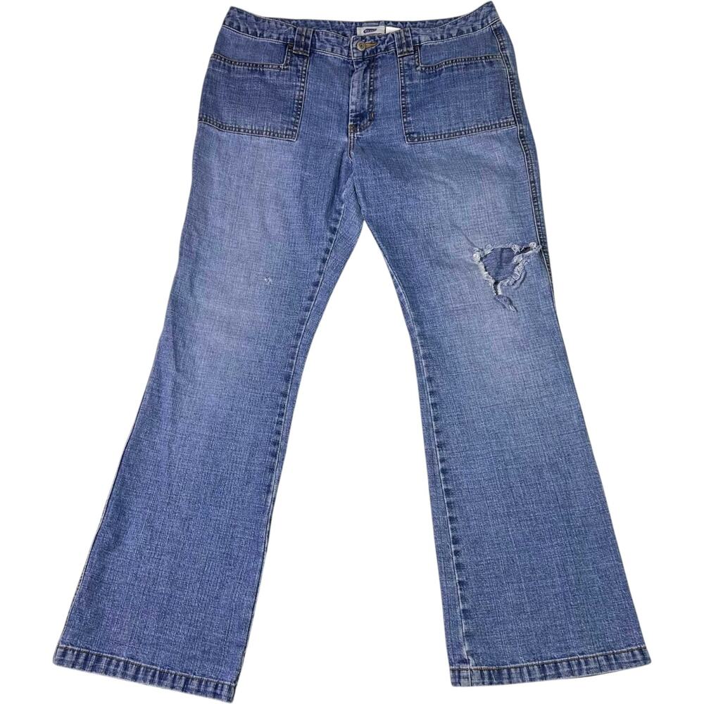 2002 Old Navy Light Wash Low Rise Flared Jeans Distressed Women's 14 Y2K Skater